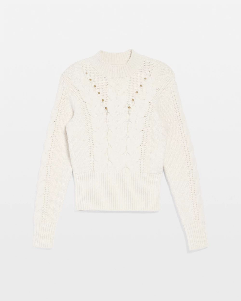 Cabled Mock Neck Pullover Sweater | White House Black Market